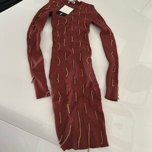 FASHION NOVA SWEATER MIDI DRESS WITH CHAINS XS